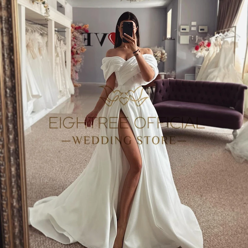 Eightree Simple White Wedding Dresses Women Off The Shoulder A-Line Wedding Gowns Boho Beach Bridal Ball Prom Dress Custom Size