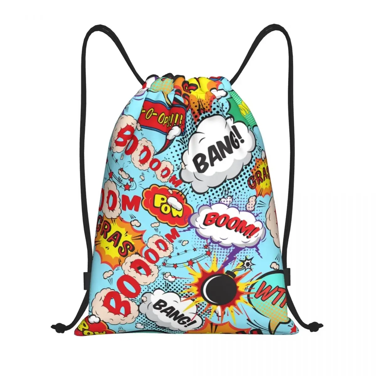 

Superhero Cartoon Anime Drawstring Backpack Bags Lightweight Comic Pop Art Explosions Pattern Gym Sports Sackpack Sacks