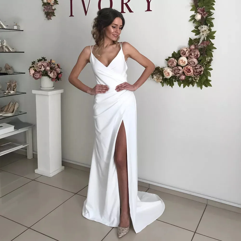 2022 oansatz Sleeveless Mantel Satin Hochzeit Kleid Open Back Sweep Zug Einfache Brautkleid Robe De Mariée Vestido De Noiva