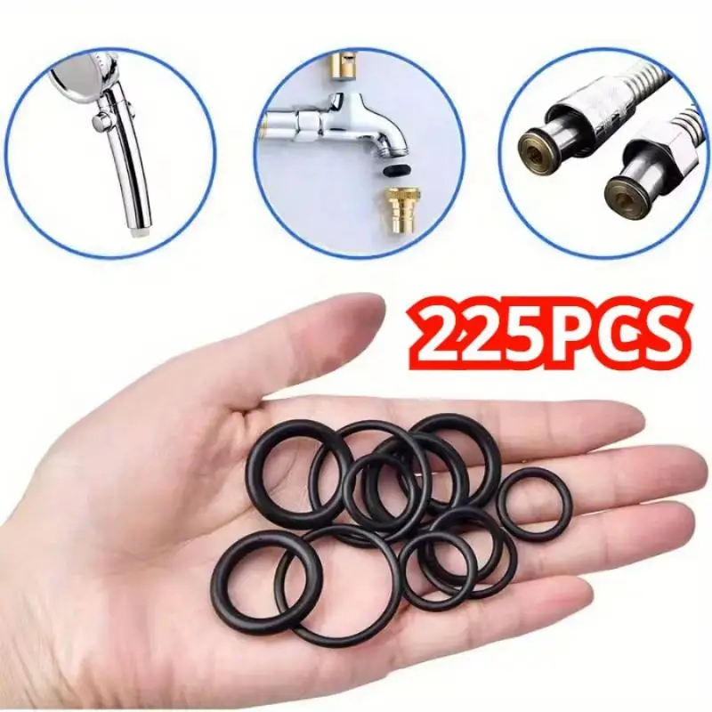 225PCS Black Rubber O-Ring Assortment Kit 18 Sizes Faucet Hose Connector Sealing Washer Gasket for Valve