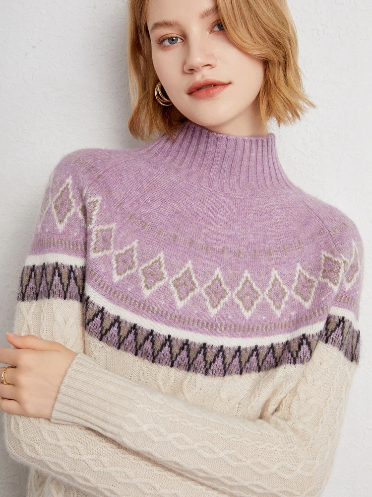 Faire Isle Jacquard femmes 100% pull en cachemire automne hiver doux épais chaud femme pull en cachemire dame tricoté hauts