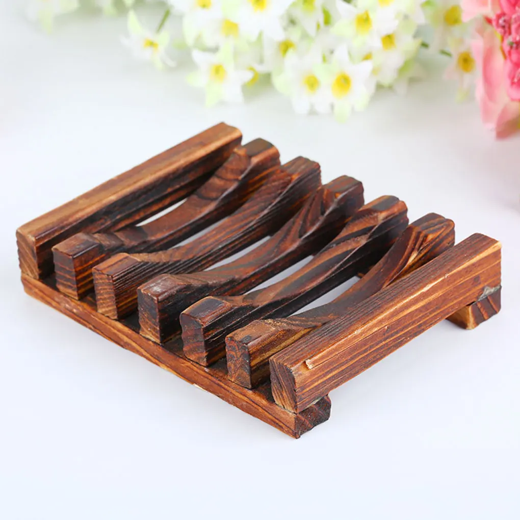 3 Pcs Carbonized Bamboo Wooden Soap Dish Holder Environmental Soap Rack Hand Craft Antiseptic Moisture-proof