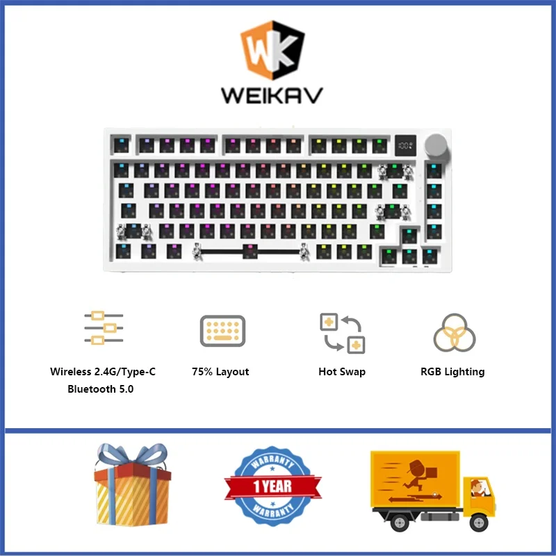 WEIKAV WK75 75% Gasket Structure Hot Swap RGB Backlit Bluetooth 5.1/2.4Ghz/Type-C Three-Mode Wireless Mechanical Keyboard