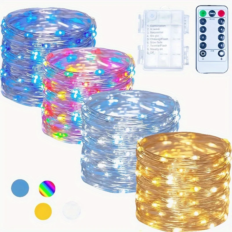 Batterie-Lichterkette für den Außenbereich, LED-Kupferdraht-Lichterkette mit 8 Modi – IP65 für Garten, Terrasse, Baum, Hof und Party-Dekoration