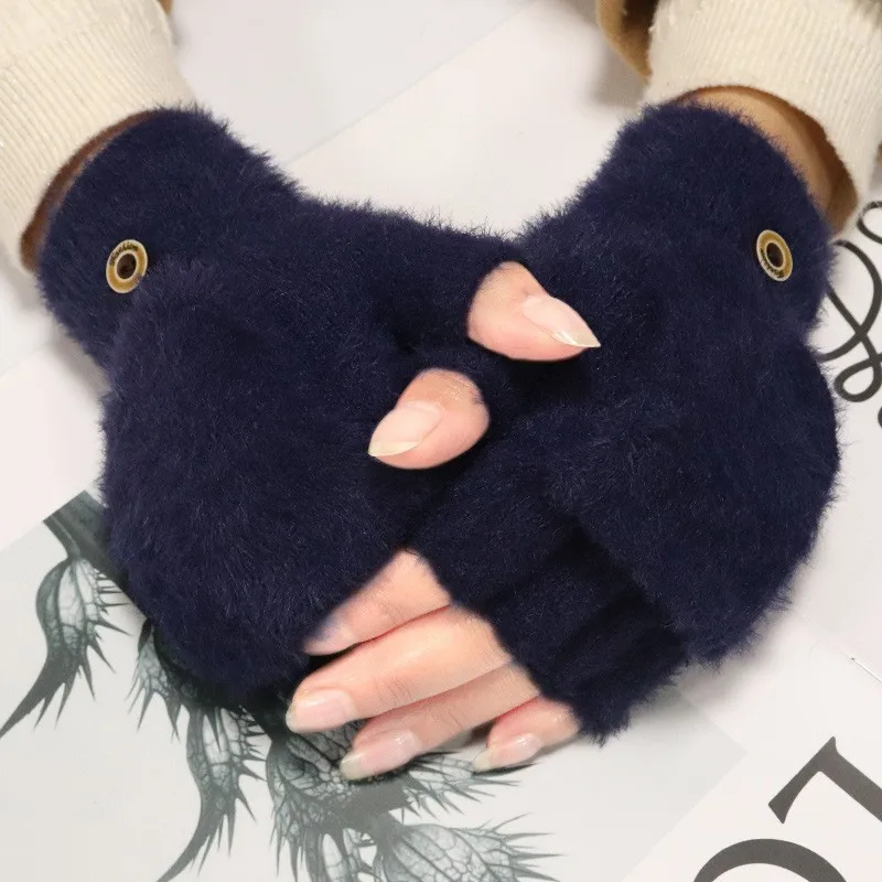 Plush Fingerless Gloves Female Winter Mitten Soft Warm Student Women Flip Gloves Outdoor Write Gloves Thickened Cold Protection