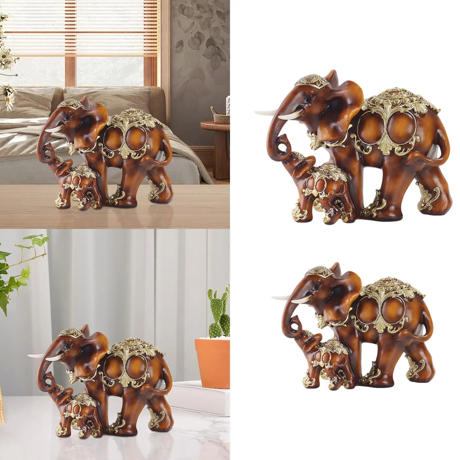 Elephant and Baby Figurines Desktop Ornament for Bookshelf Bathroom Office