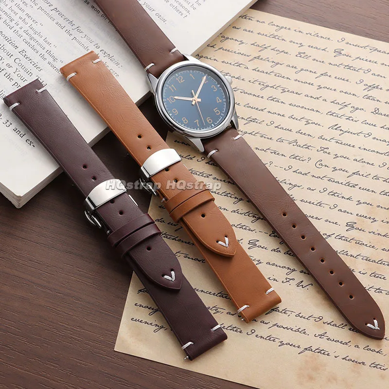 レザー時計バンド 18mm 20mm 22mm 牛革ストラップ バタフライバックル クイックリリースブレスレット セイコー用 ロレックス用 オメガ用 リストバンド