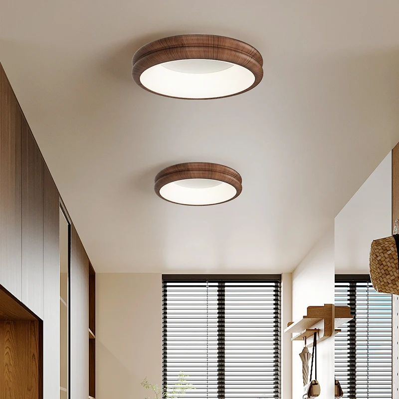 French Style Bedroom LED Ceiling Light Walnut Wood Color Retro Lamp Bedroom Living Room Dining Room Circular lighting fixture