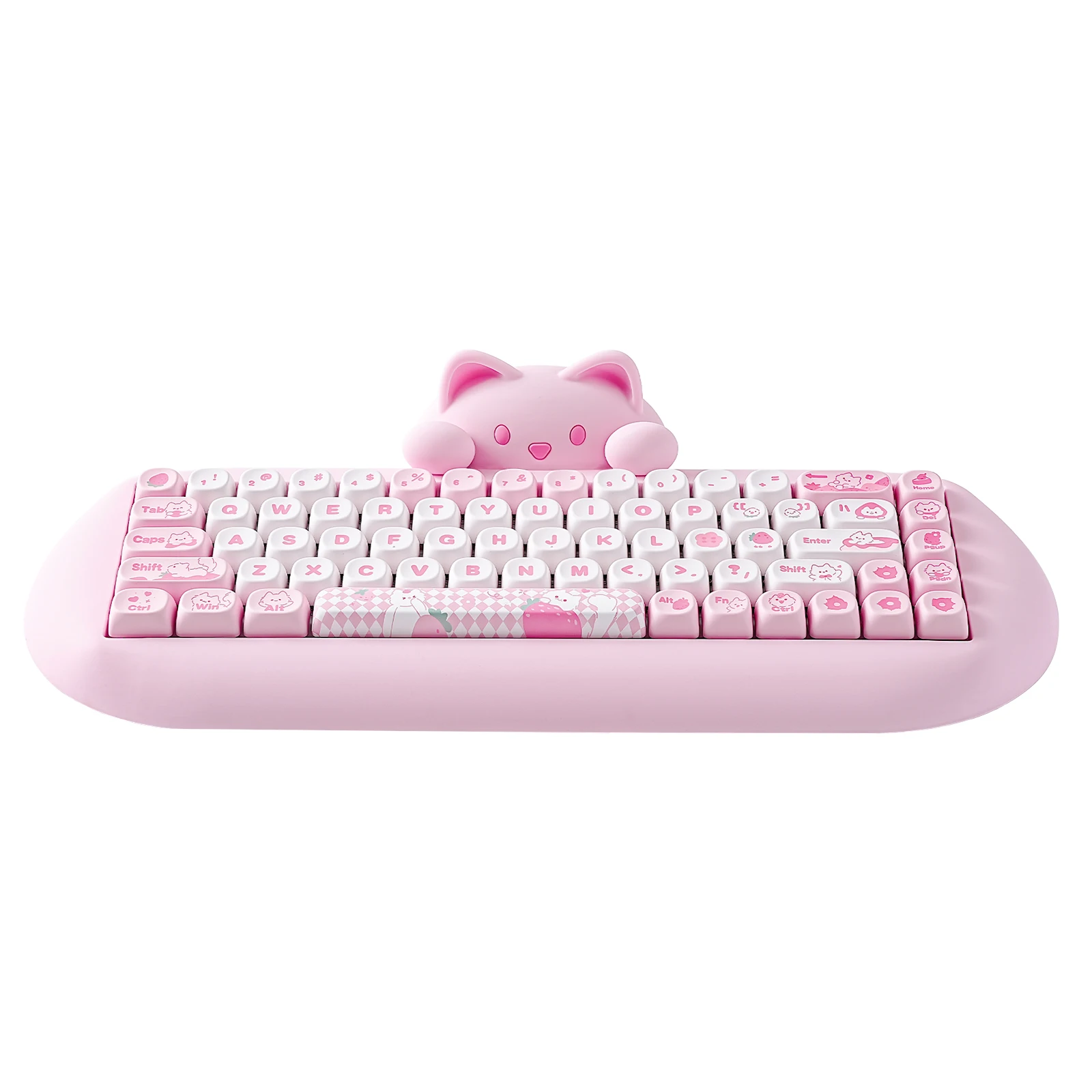 YUNZII C68 핑크 65% Hi-Fi 귀여운 고양이 실리콘 핫 스왑 NKRO 인체 공학적 무선 BT5.0/2.4G/유선 RGB 기계식 게임용 키보드