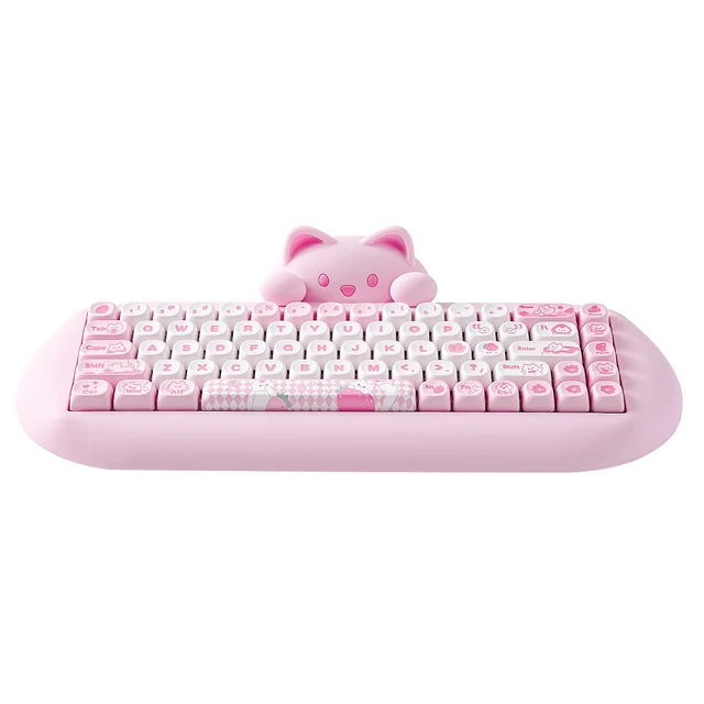 YUNZII C68 różowy 65% Hi-Fi słodki kociak silikonowy Hot Swap NKRO ergonomiczna bezprzewodowa mechaniczna klawiatura do gier BT5.0/2.4G/przewodowa RGB