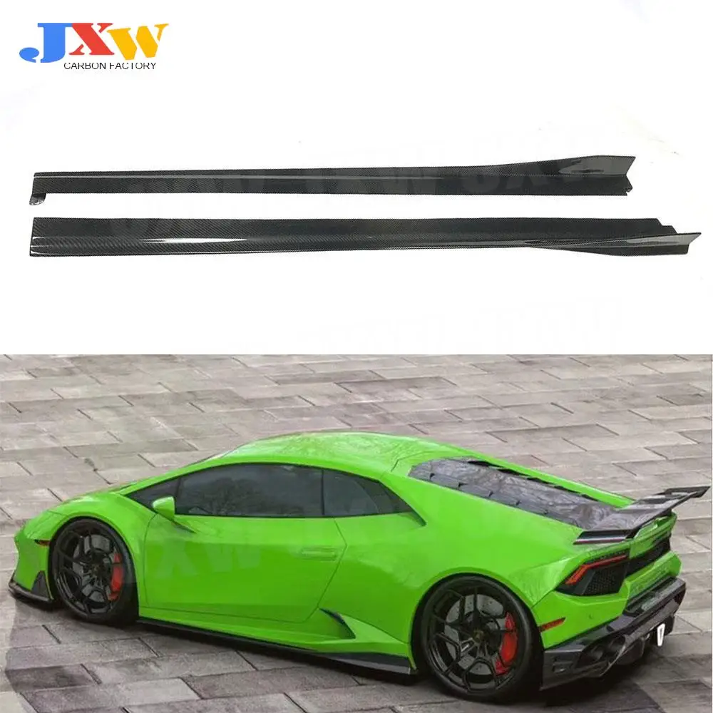 2PCS Dry Carbon Fiber Black Material Side Skirts Body Kits Case For Lamborghini LP580 LP610 Bumper Guard S Styls FRP