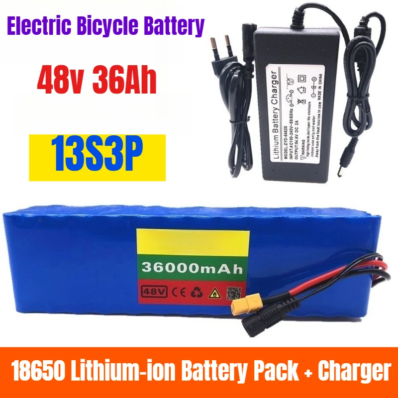 

13S3P Electric Bicycle Battery 48v 36Ah 18650 Lithium-ion Battery Pack + Charger