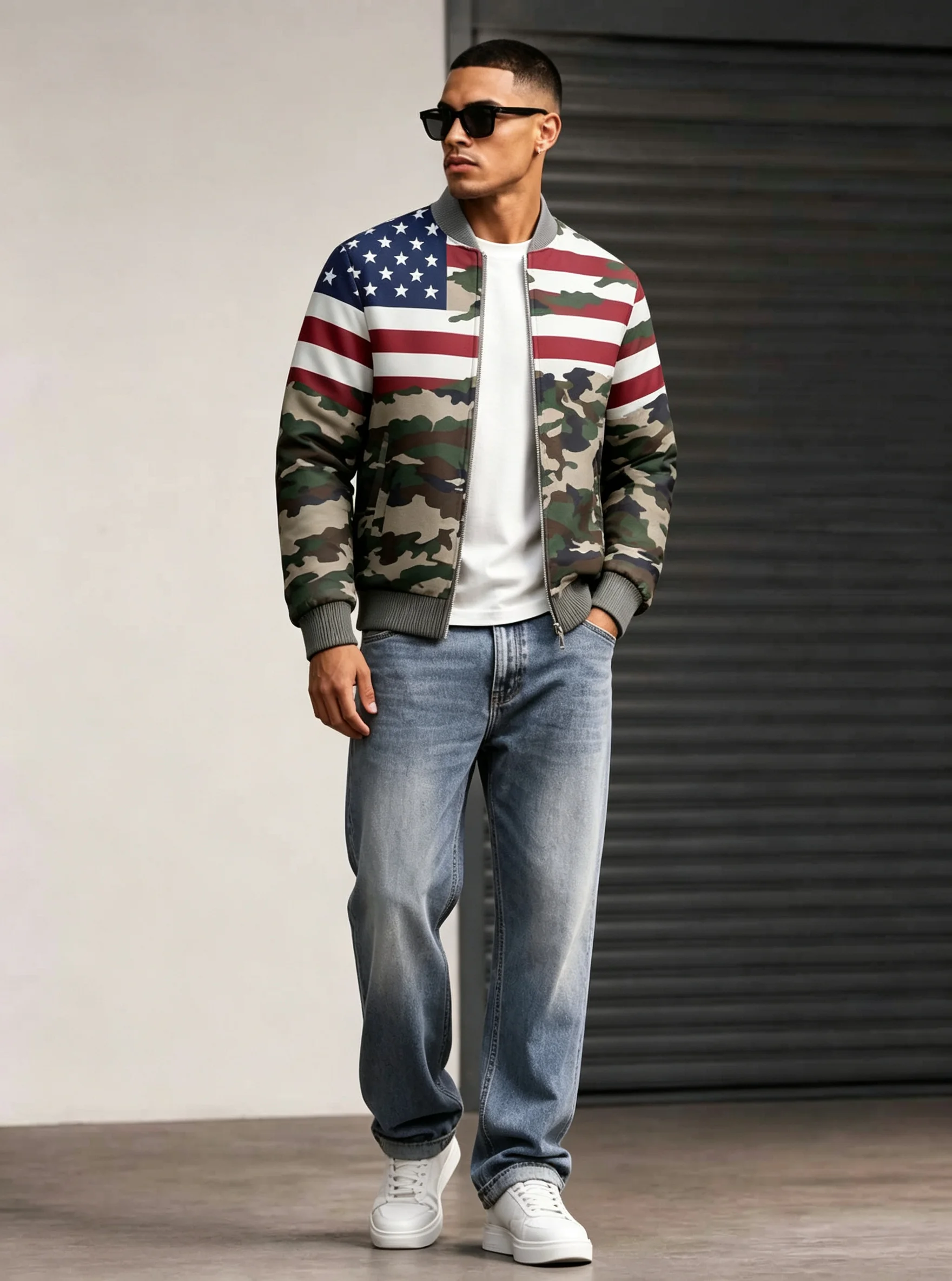 Men's pilot jacket with zipper pocket, casual baseball collar, outdoor sports pilot jacket