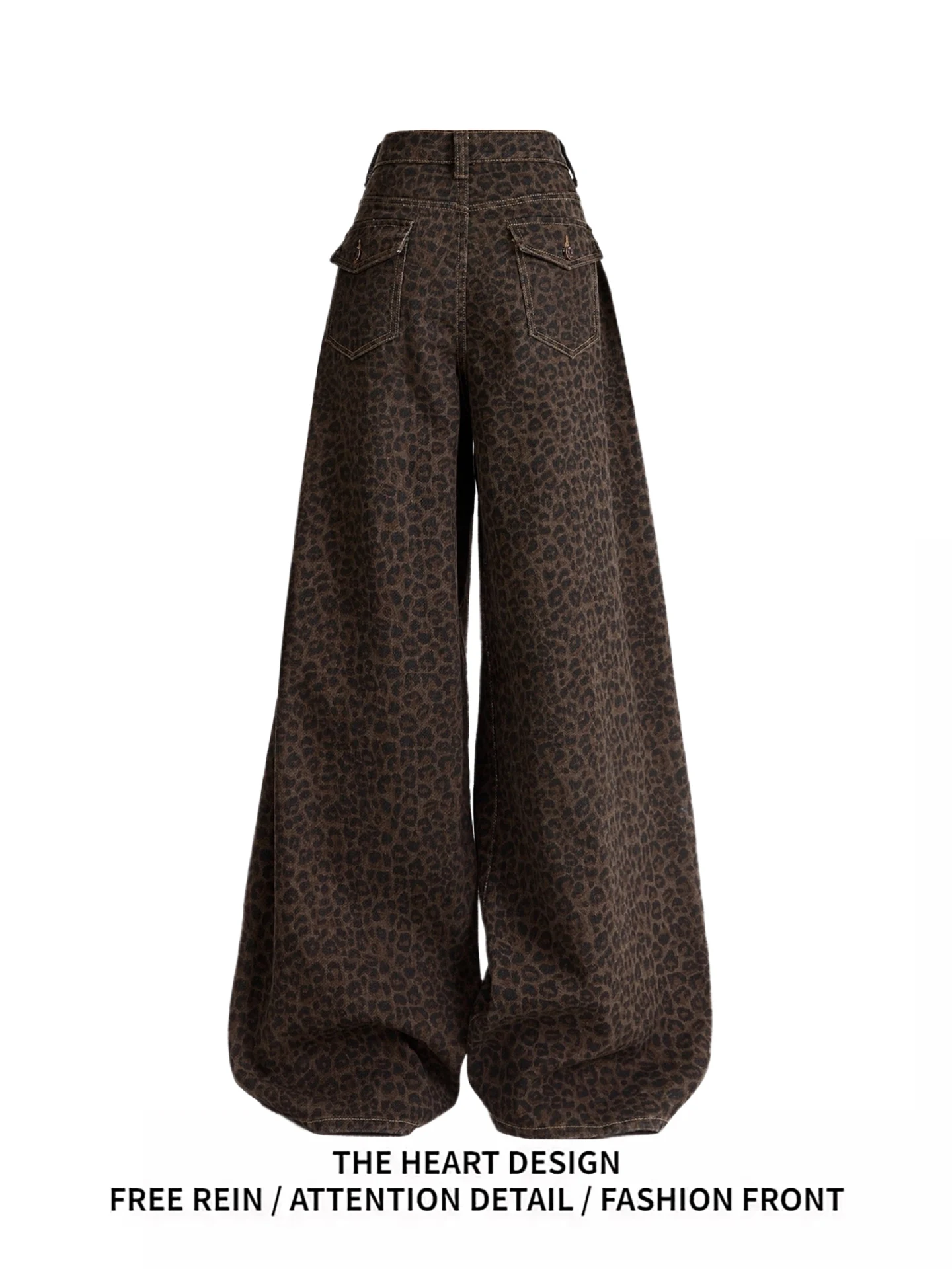 

American Sle Leopard Print Wide Leg Jeans Women's High Waist Drape Slimming Design Straight Casual Pants Spring 2026