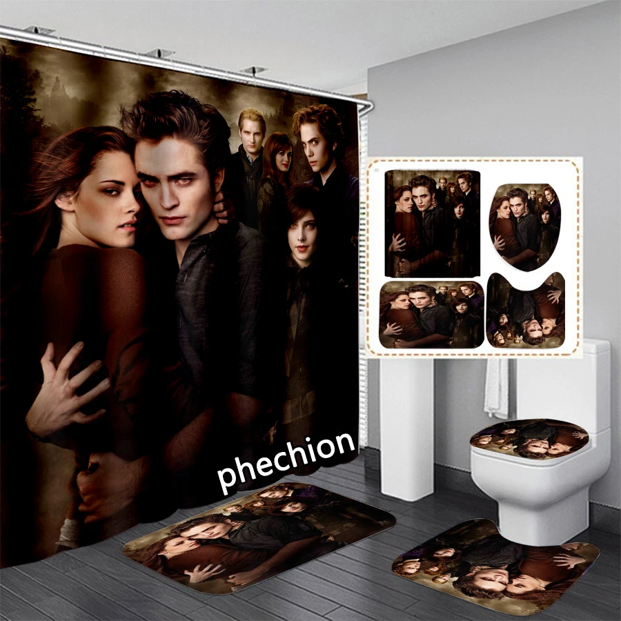 phechion The twilight saga 3D Print Waterproof Bathroom Shower Curtain Toilet Cover Mat Non-Slip Floor Mat (1/3/4Pcs) W66