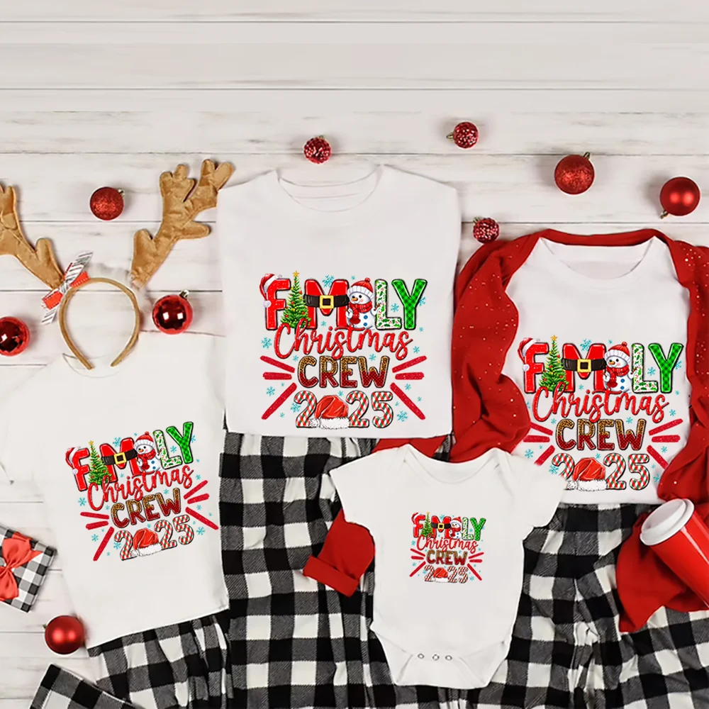 Family Christmas Crew 2025 Dad Mom Kid & Baby Matching Outfits Holiday Shirt Xmas Tee Dad Mom Kids & Baby Clothes Xmas Group Tee