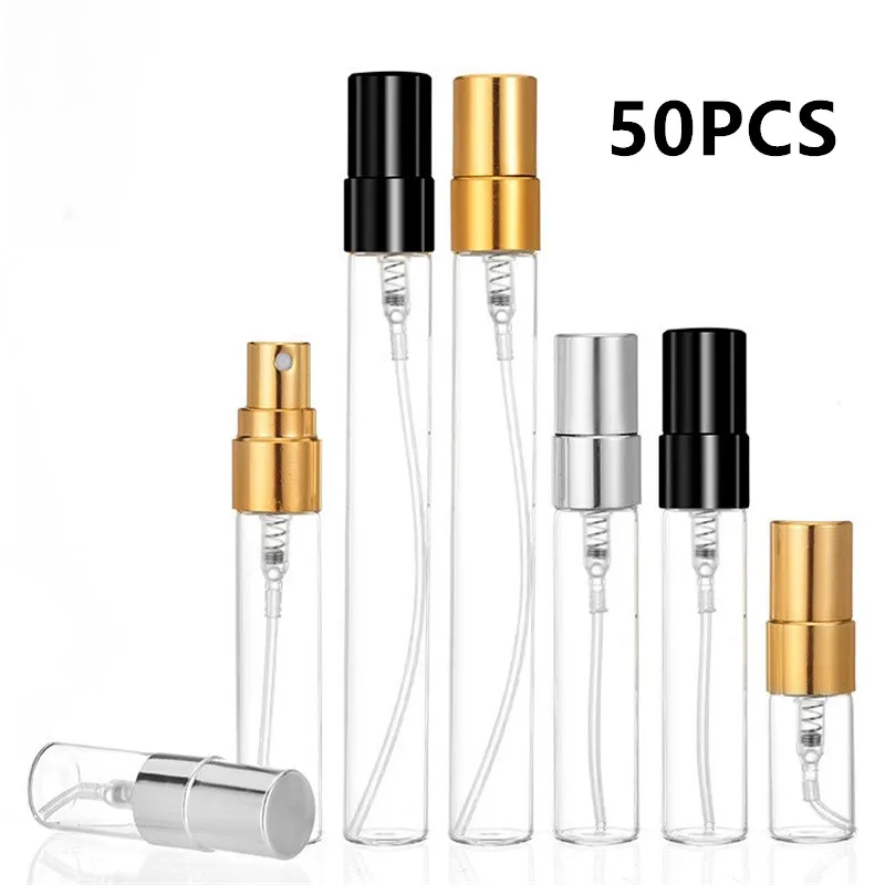 Wholesale 50PCS 2ML 3ML 5ML 10ML Gold Sample Thin Glass Vials Mini Empty Cosmetics Bottle Glass Perfume Bottle