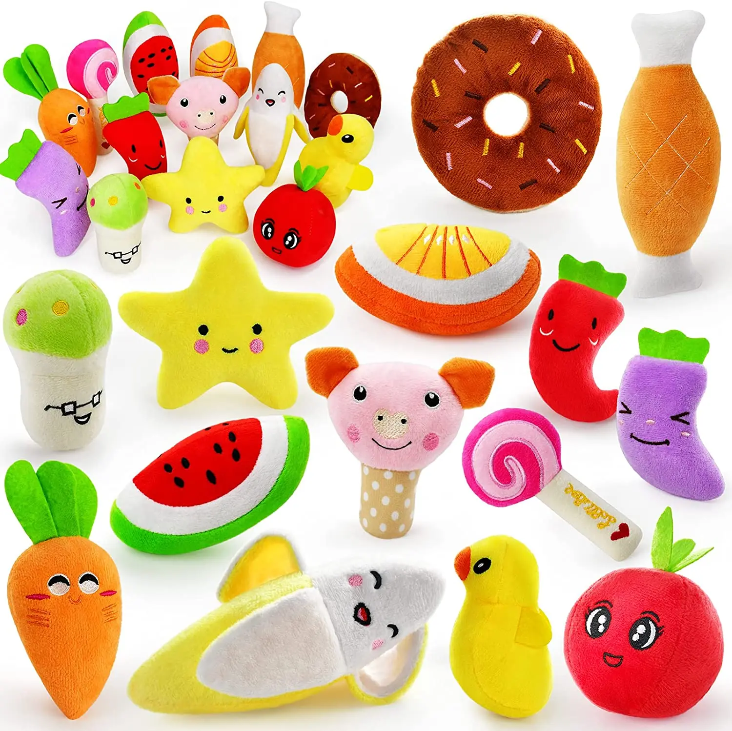 1Pc Pet Toys Fruit Animals Cartoon Dog Toy Stuffed Squeaking Cute Plush Puzzle for Dogs Cat Chew Squeaker Squeaky Toy