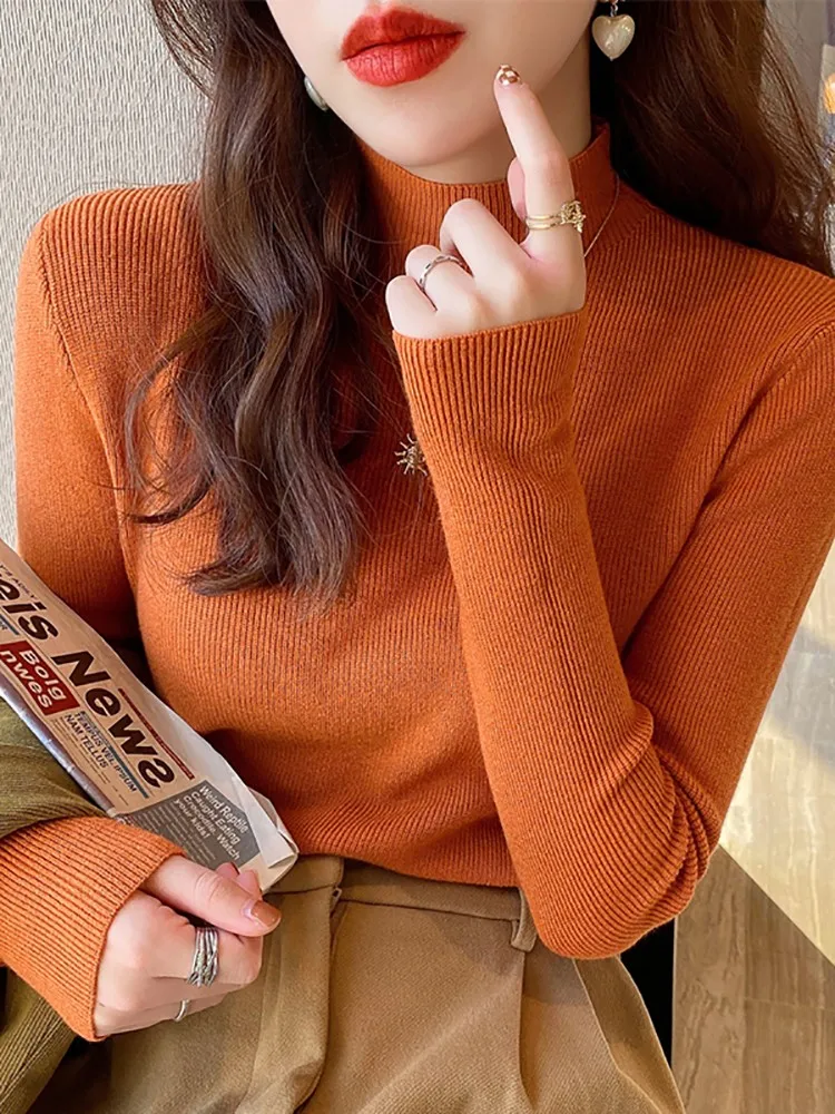 2026 New Turtleneck Sweater Women Fashion Stretch Tops Women Knitted Pullovers Long Sleeve Bottoming Knitted Sweater