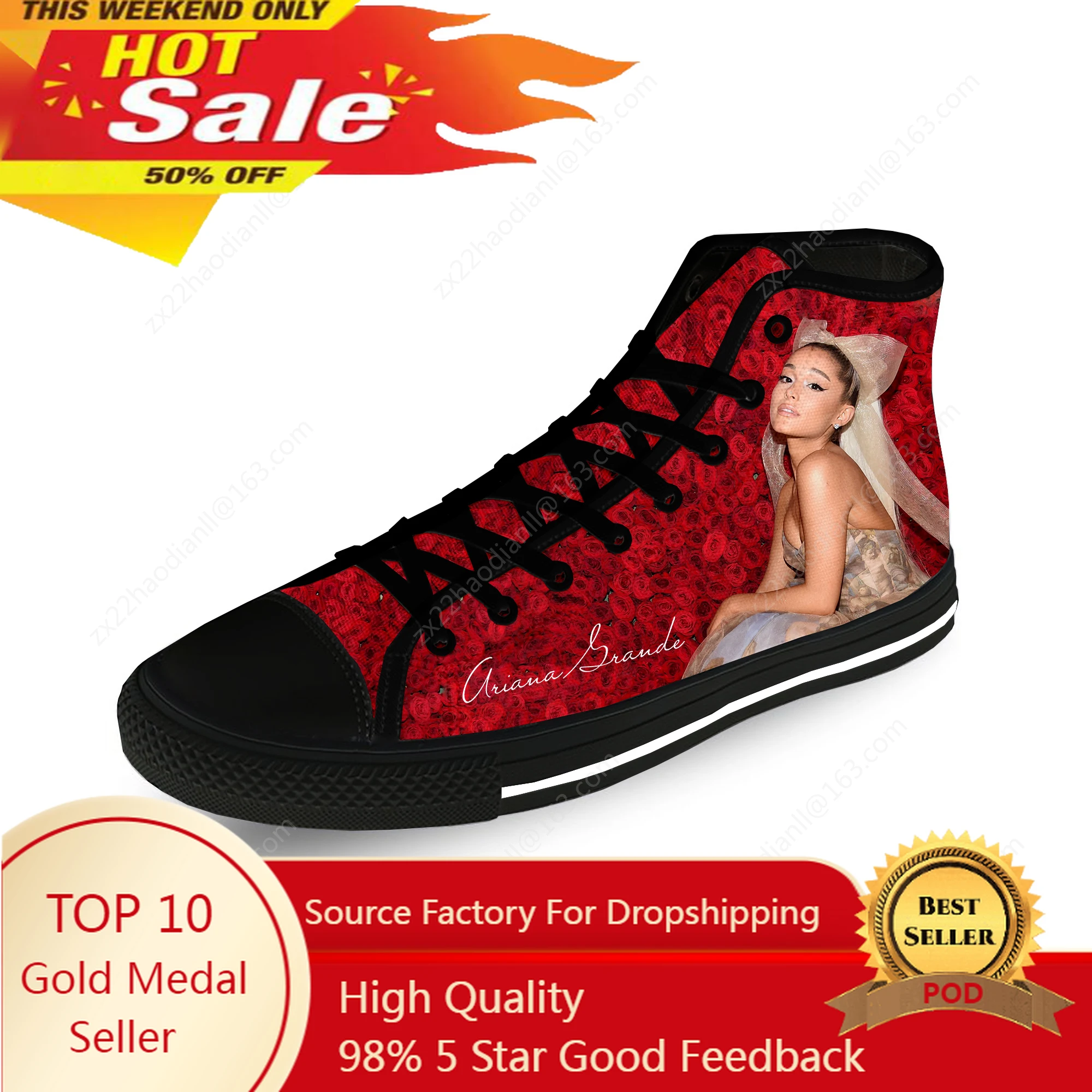 Grande Pop Singer Music Ariana Casual Cloth 3D Print High Top Canvas Fashion Shoes Men Women  Lightweight Breathable Sneakers