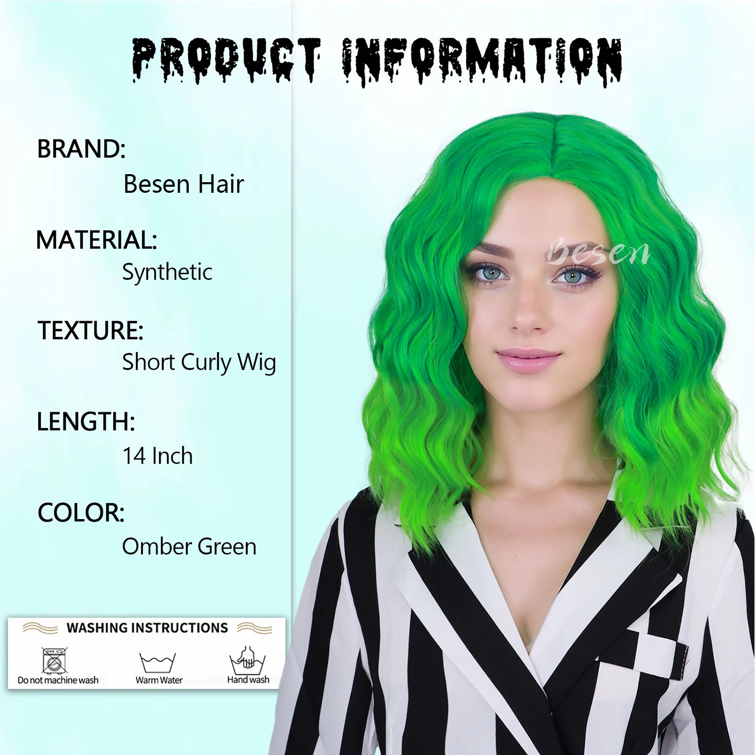 Synthetic Green Ombre Wig for Women Short Curly Wavy Green Bob Wigs Cosplay Halloween Wigs Heat Resistant Bob Party Wig