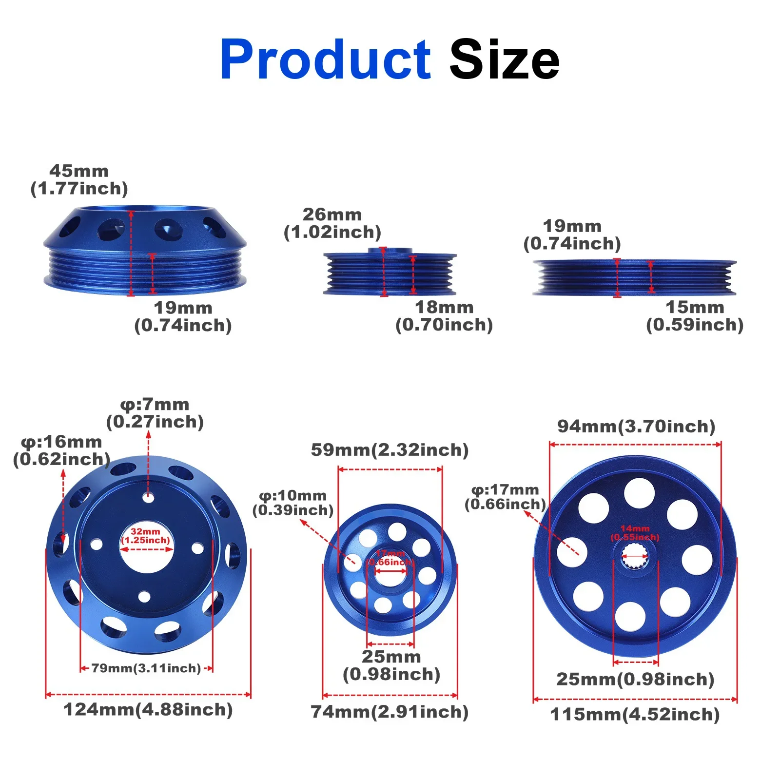 Racing Car Light Weight Aluminum Crank Crankshaft Pulley For 1992-1995 Honda Civic SOHC D16 Blue 