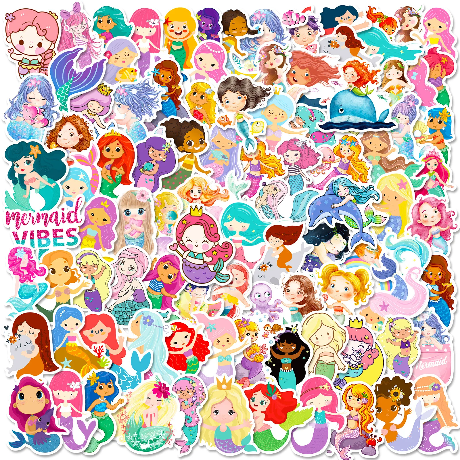 10/30/50/100PCS น่ารัก Mermaid สติกเกอร์การ์ตูน Graffiti PVC Decals DIY กระเป๋าเดินทางจักรยานสติกเกอร์กีต้าร์สำหรับสาวของขวัญของเล่น