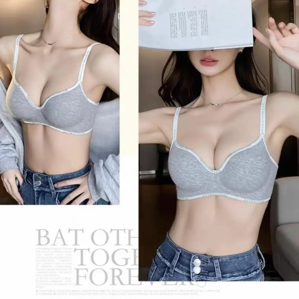 HOT Women's Comic Chest Gathered Flat Chest Bra Anti Sagging  Seamless Bralette Deep V Padded Bralette Trendy Sexy Padded Bra