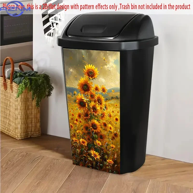 2D Print Art Trash Can Decal Removable Waterproof Self-Adhesive Bin Sticker Bathroom Kitchen Decor