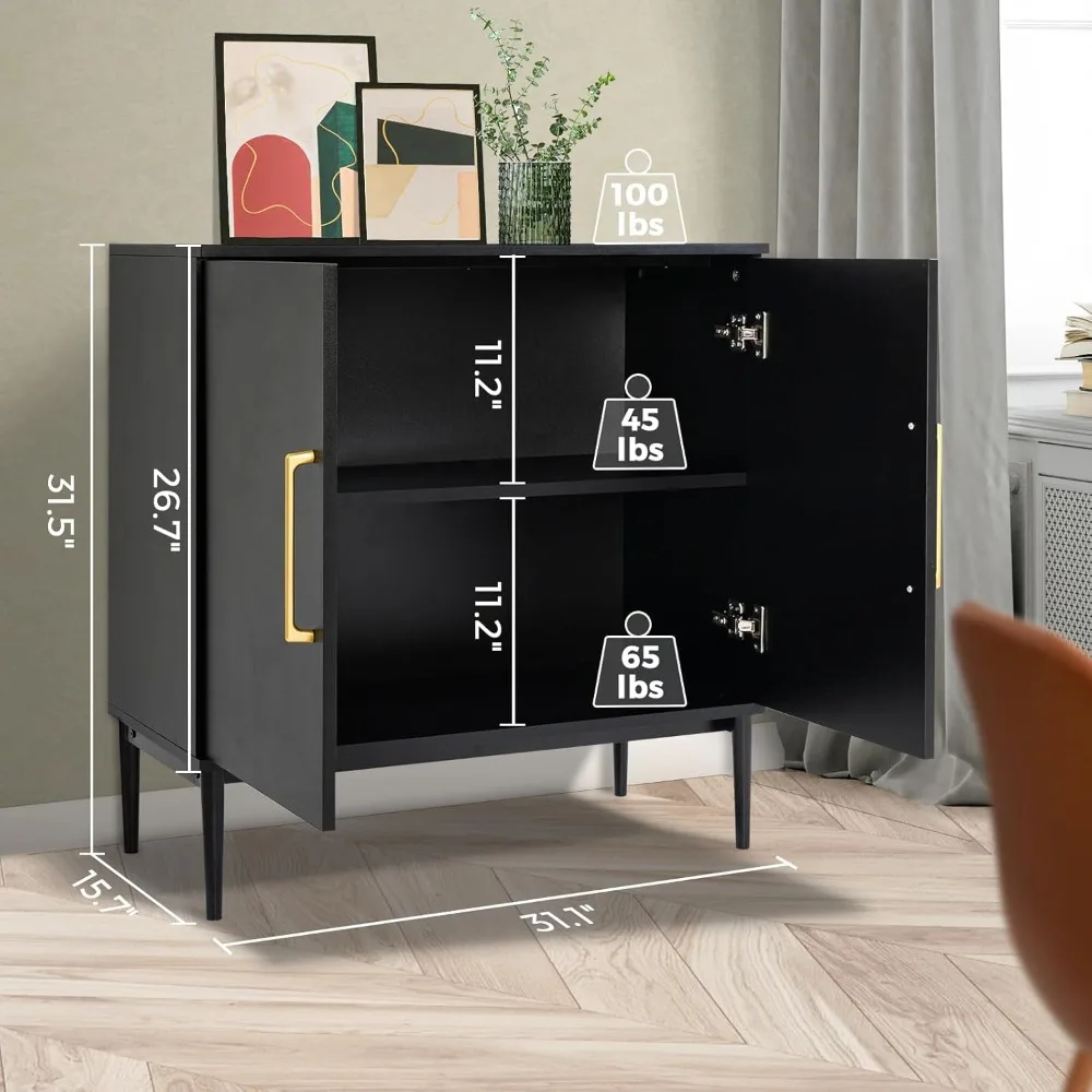 Storage Cabinet with Doors, Modern Black Accent Cabinet, Free Standing Cabinet, Wooden Buffet Sideboards