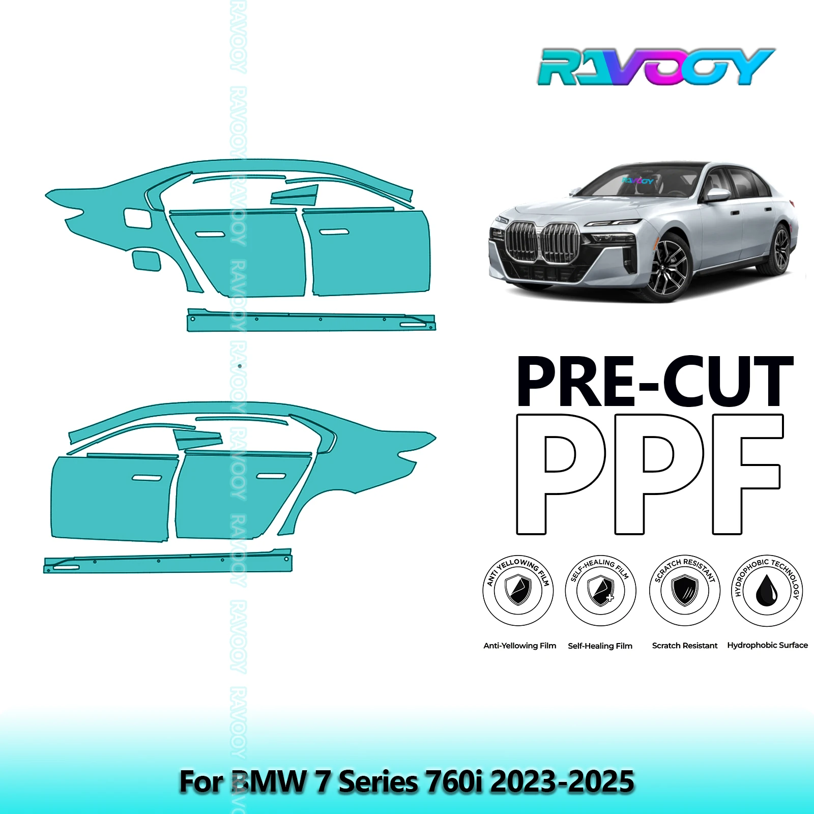 

For BMW 7 Series 760i 2023-2025 8.5mil Clear Matte Pre-Cut PPF Door & A/B Pillar Kit TPU Paint Protection Film Set