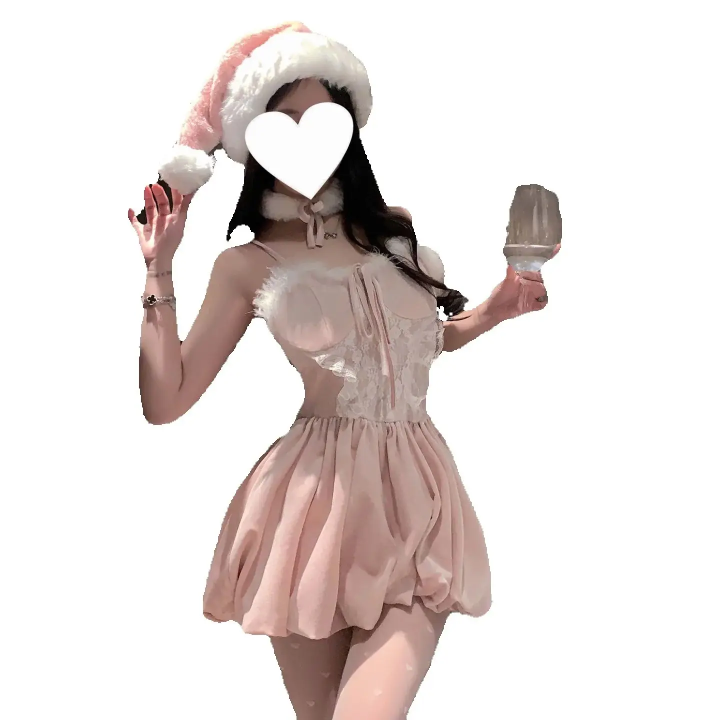 

Wholesale Women's Sexy Christmas Spaghetti Strap Lingerie Dress Cute Girl Spicy Night Fliter Pink Nightgown Stylish Xmas Outfits