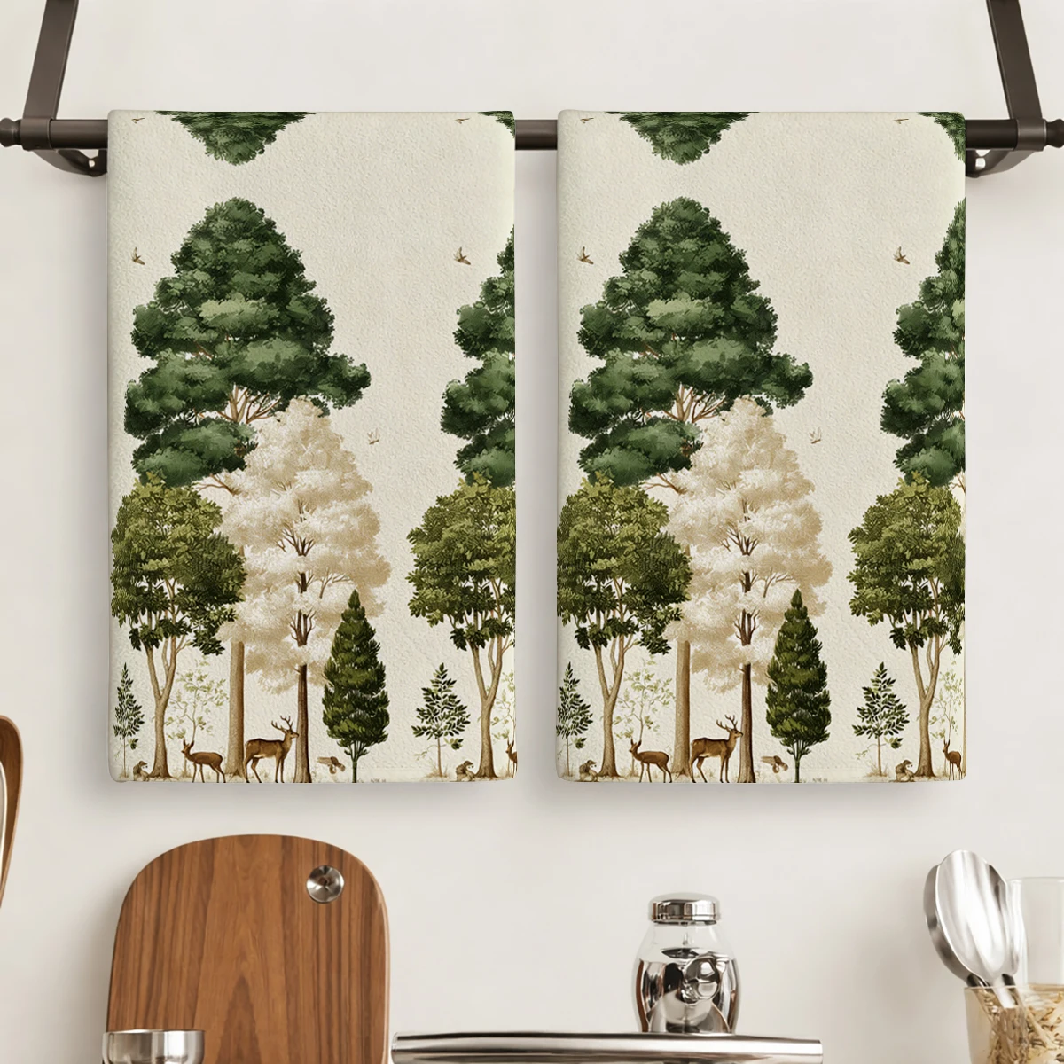 

Полотенце для посуды из полиэстера с рисунком леса и дикой природы, кухонное полотенце, тряпка для мытья посуды - декоративное и практичное льняное полотенце для домашнего использования на кухне
