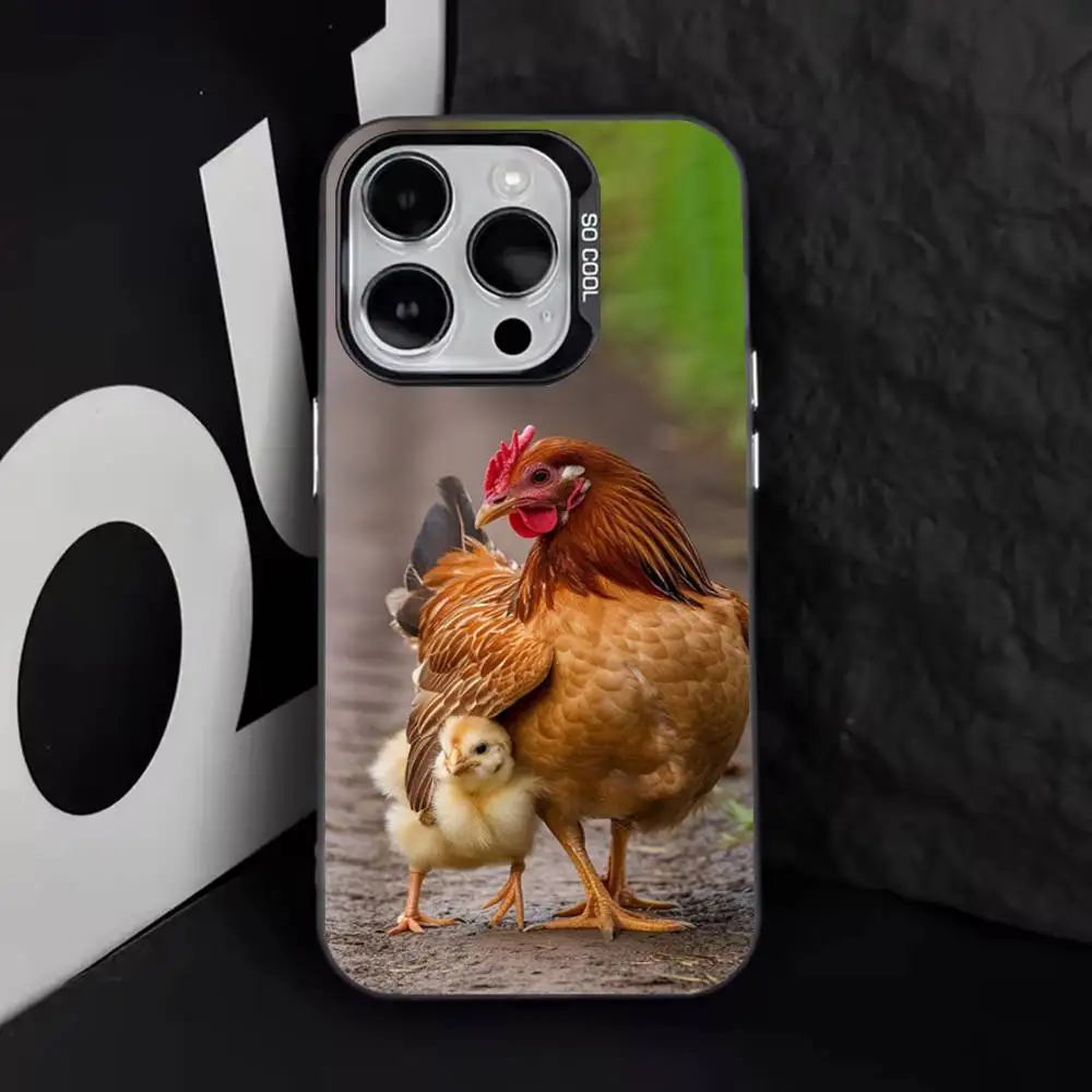 動物の鶏の携帯電話ケース iPhone 17、16、15、14、13、12、11、Pro、Max、Plus、E、Air、Mini用 ブラックTPUカバー