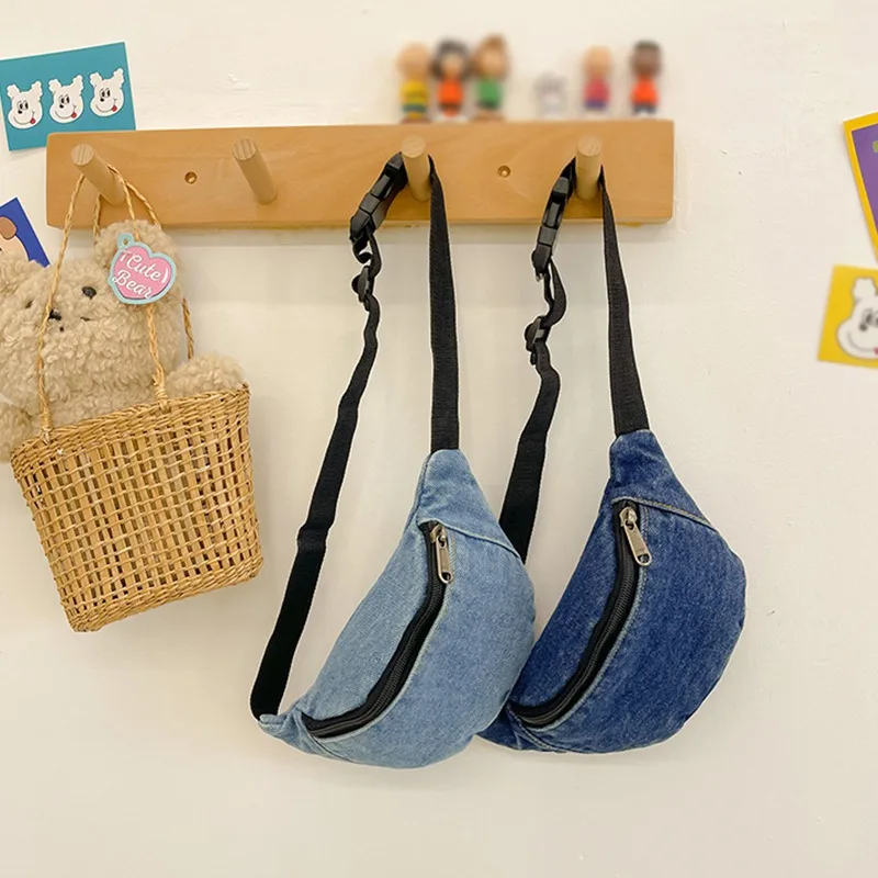 Marsupio in Denim per bambini Solid Fashion ziped Kids marsupio Casual Outdoor Sport Bodycross Bag accessori per bambini