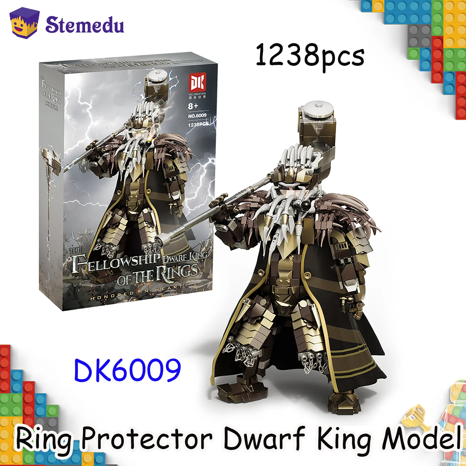 

1238PCS DK6009 Ring Protector Dwarf King with Weapon Hammer Building Blocks Model Figure Assemble Bricks Toys Kids Birthday Gift