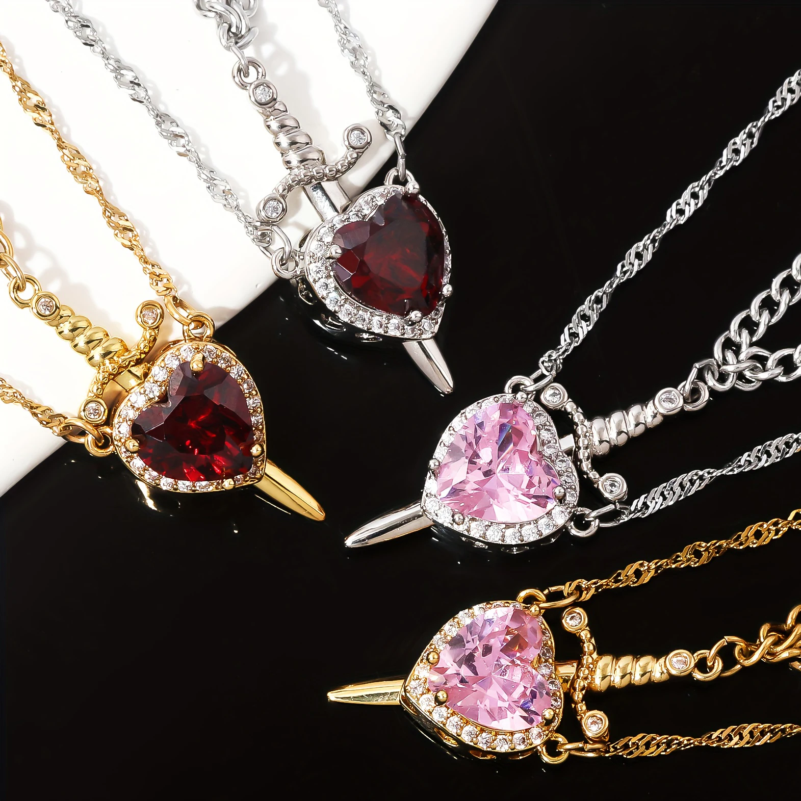 قلادة عصرية ومبتكرة للزوجين على شكل سيف، قلادة مكدسة عصرية، هدية عيد الحب #1