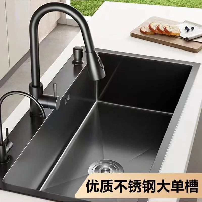 

Thickened 304 stainless steel black nano sink large single sink home kitchen multi-functional sink vegetable basin full set