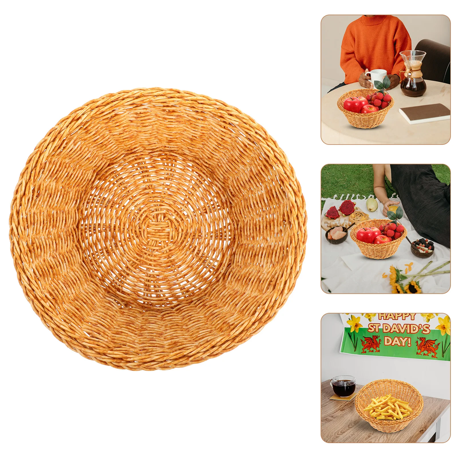 

2pcs Plastic Woven Basket Desk Sundries Storage Fruit Bread Organizer Household Food Holder Snack Container Kitchen Home Decor