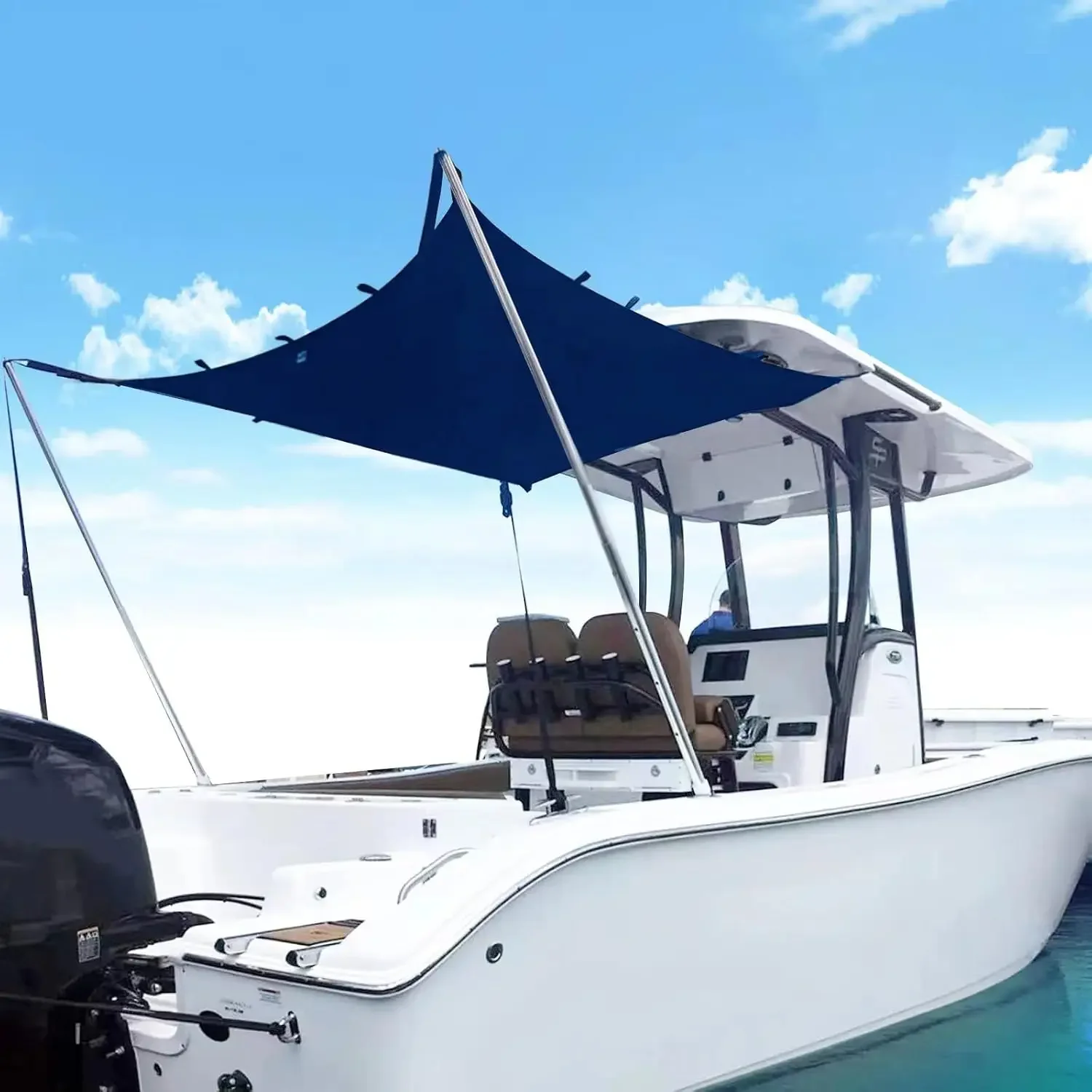 Boat T-Top Sun Shade Kit Boat Canopy, Boat Cover with Stainless Steel Telescopic Rod Foldable, UV-Proof 1200D High-Tech