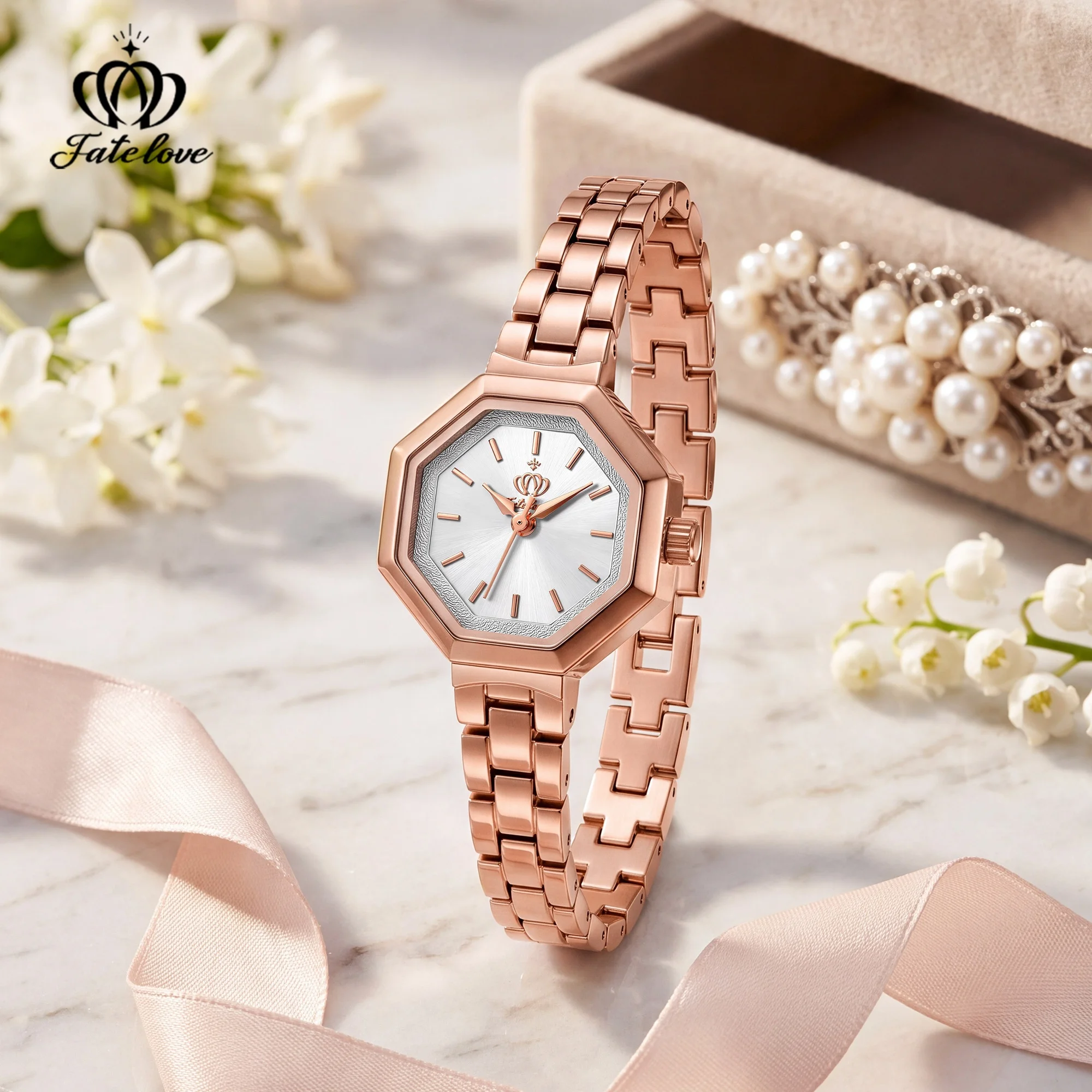 Fate Love Brand New Exquisite Octagonal Dial Waterproof Women's Steel Strip Quartz Watch for Women 930