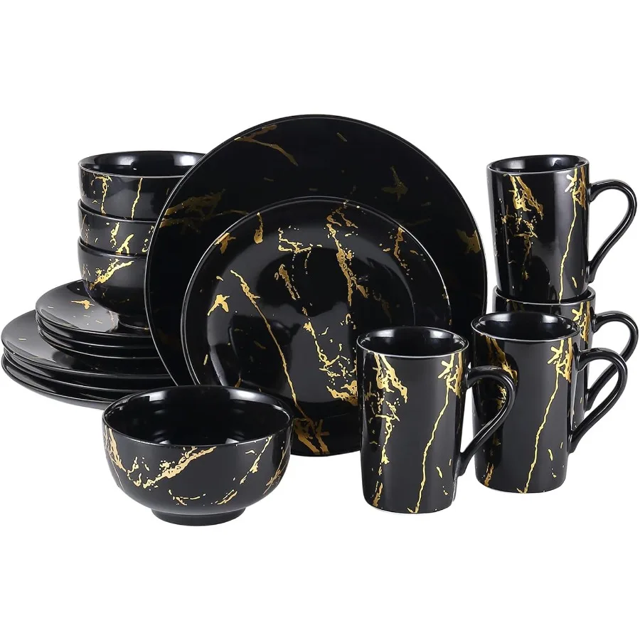 

Набор фарфоровой посуды Наборы тарелок и мисок с кружками Набор посуды с золотой тарелкой Черный набор посуды для 4-х обеденных сервизов с ужином