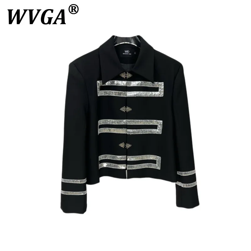 

WVGA Short Jackets New Man Spring Autumn Tide Heavy Sequin Design Trendy Lapel Padded Shoulder Niche Chic Casual Coat Ins W11089