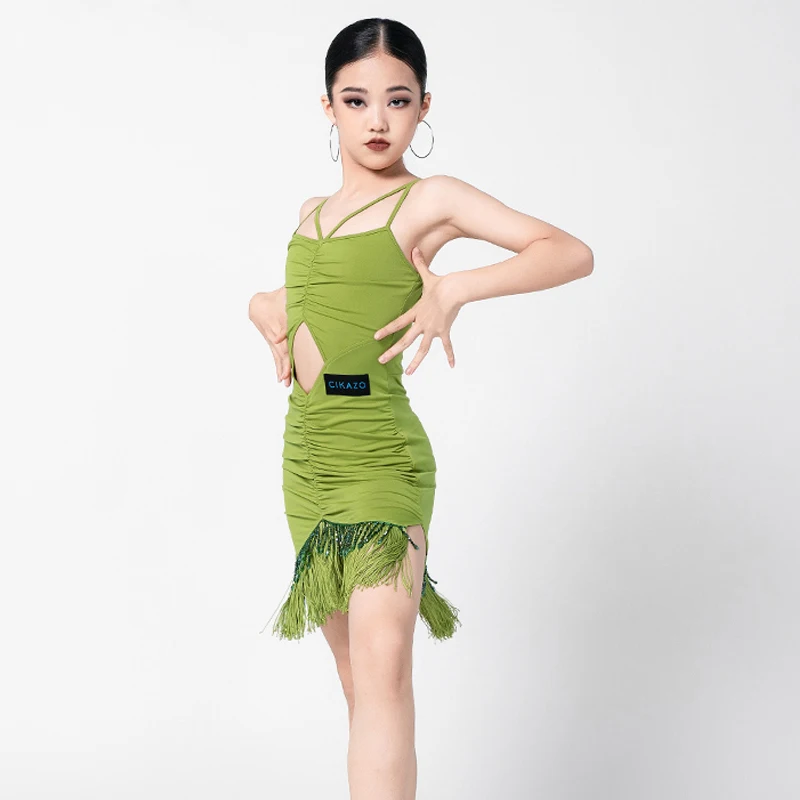 Kinderballroom Danswedstrijd Jurken Meisjes Mouwloze Latin Dansjurk Latin Kwastjes Jurk Dress Stage Dance Wear Dwy9217