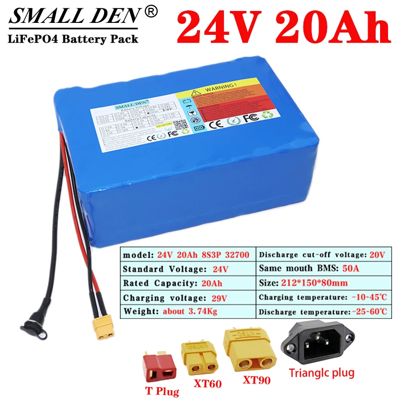 24V 20Ah LiFePO4 Battery Pack 25.6V 8S3P-32700 Battery 50A Max 100A BMS for Scooter Electric Wheelchair Lawn Mower Solar Cell