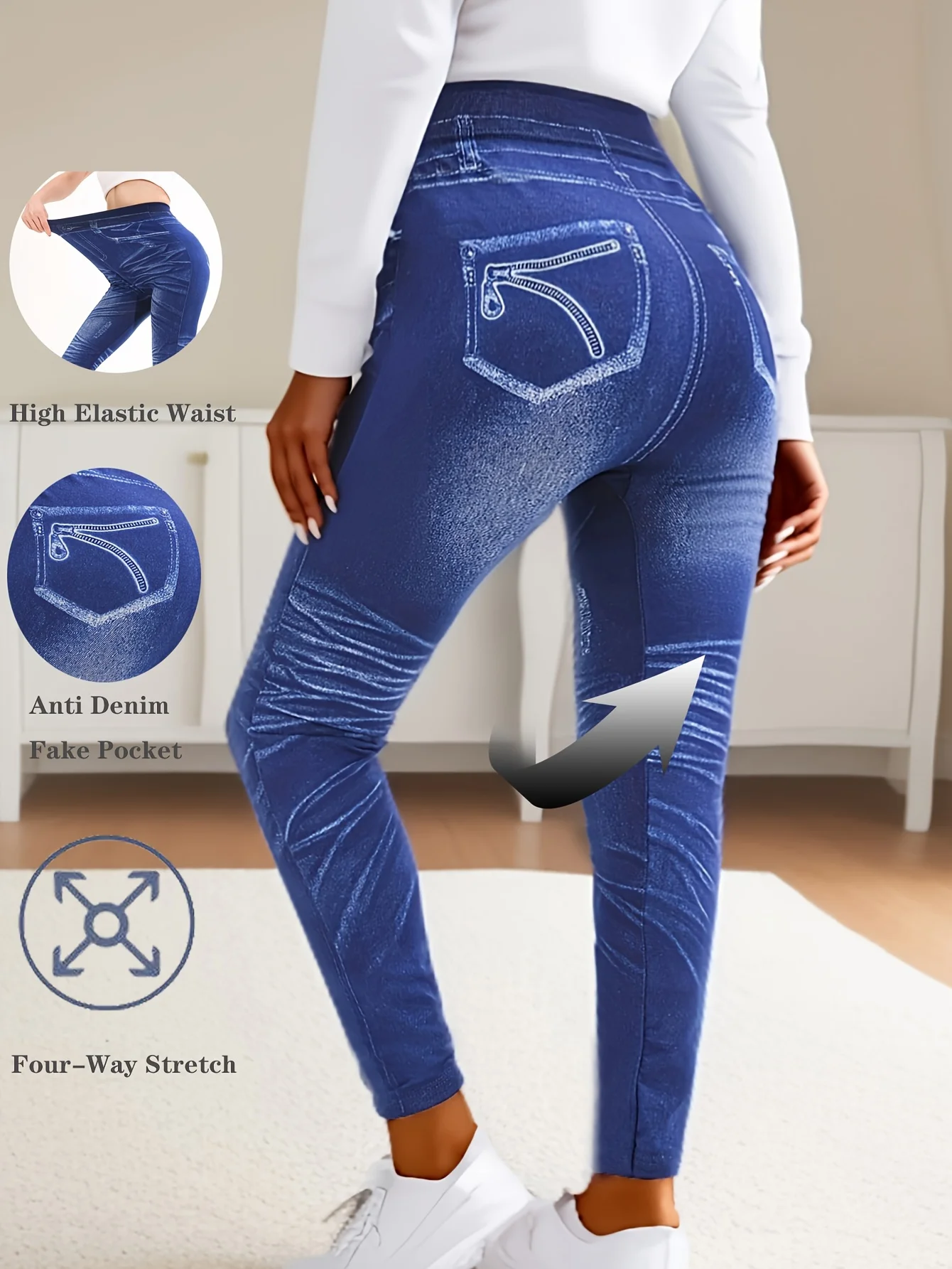 

CUHAKCI искусственные джинсовые леггинсы женские эластичные искусственные карманы с имитацией рваного принта облегающие спортивные и фитнес-брюки для йоги