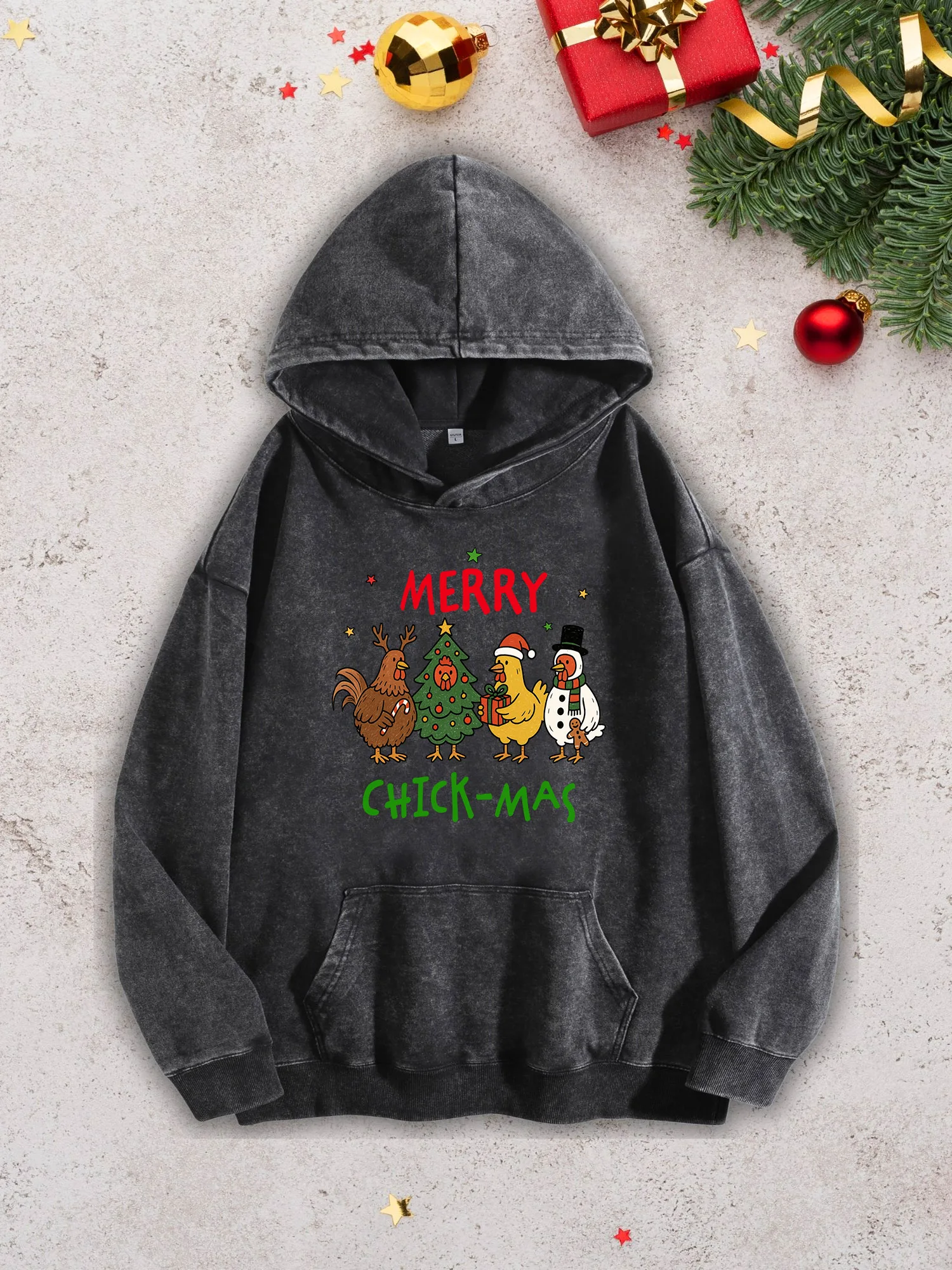 

Мужская тяжелая толстовка Merry Chick-Mas — черный пуловер в стиле ретро Acid Wash, осенне-зимняя толстовка 400 галлонов в стиле ретро