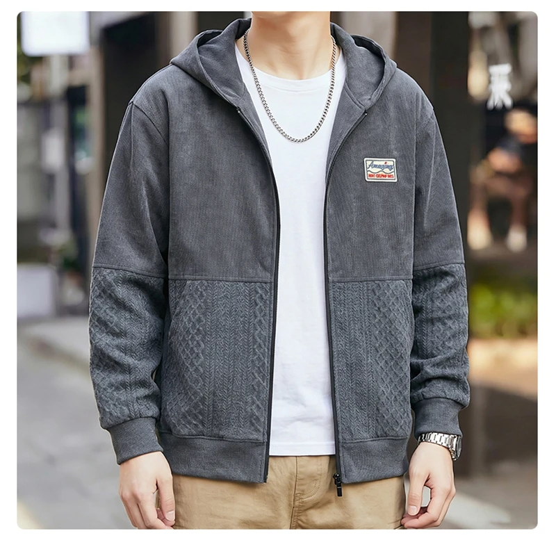 Spring Autumn Plus Size Hooded Cardigan Sweatshirt for Men Trendy Brand Minimalist Loose-fit Style Patchwork Ideal 170kg 12XL