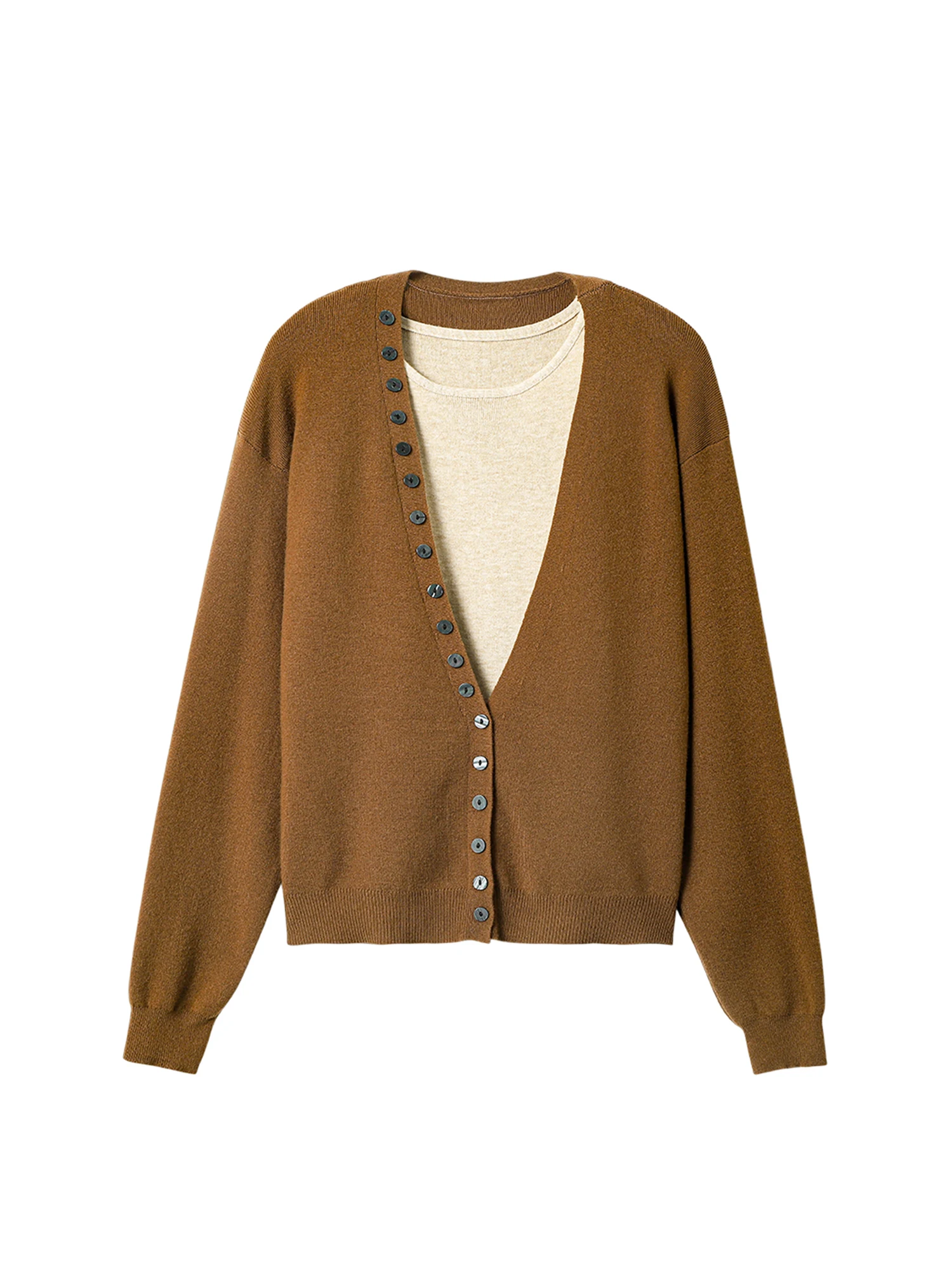 

Женский коричневый кардиган, свитер, комплект из 2 предметов, винтажный джемпер с v-образным вырезом, вязаный кашемировый свитер с длинными рукавами, зимняя одежда 2000-х годов, 2025