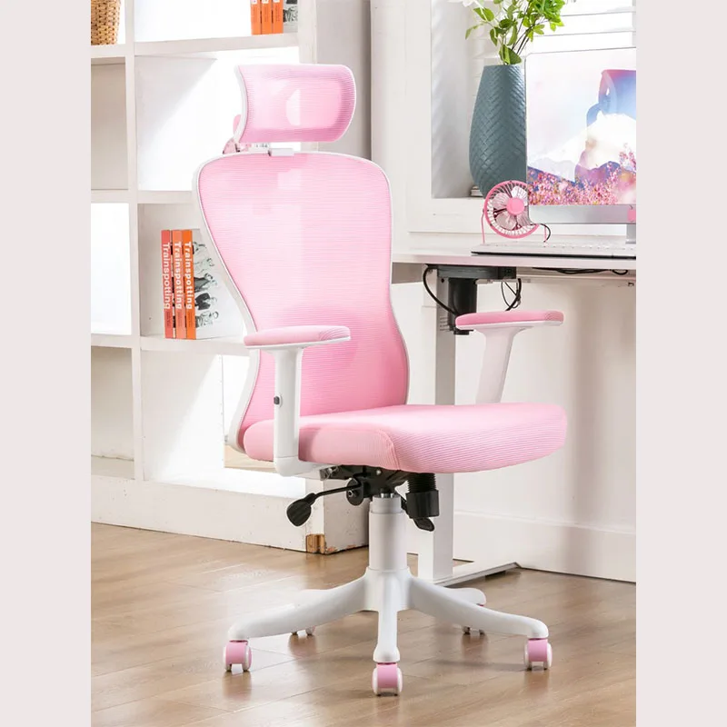 Pink Nylon Foot Ergonomic Minimalist Gaming Chair Student Bedroom Sofa Swivel Mesh Breathable Boss Office Lift Armchair Cadeira